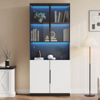 Vitrina minimalista moderna con puertas de vidrio, vitrina con luces LED, estantería para coleccionables, temperatura y brillo de color ajustables, puertas blancas con decoración negra, 80*30*200cm - details 3