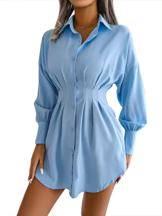Vestido de blusa de mujer con mangas abullonadas, vestidos de manga larga para mujer, cintura asimétrica, elegante y hermoso - 1