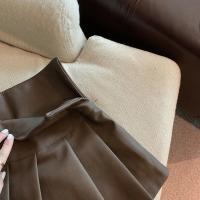 Minifaldas de cuero Pu para mujer, ropa de calle, Falda plisada de cintura alta, faldas acampanadas informales ajustadas negras coreanas Vintage - details 4