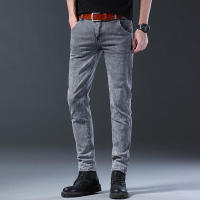 Nuevos Jeans Para Hombre Estilo Coreano Cómodos Y Ajustados De Cintura Media Pantalones Casuales De Desechabilidad mid Waist Gris - details 4