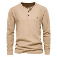 Camiseta de manga larga con cuello Henry para hombre, camisa de manga larga con diseño de gofres, color sólido, para otoño e invierno, talla europea - details 8
