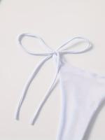 Conjunto De Bikini De Dos Piezas De Moda De Color Sólido, Con Cuello Halter, Triángulo Sin Espalda Y Lazos Laterales - details 14