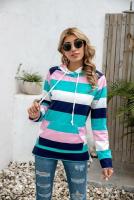 Nuevo en sudaderas con capucha de rayas de colores, sudaderas gruesas con capucha para mujer, Top informal holgado de manga larga para mujer - details 1