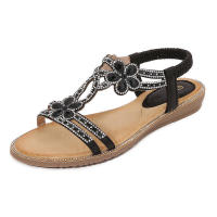 Sandalias de gran tamaño con pedrería, punta redonda, tacón plano, estilo hueco, zapatos de mujer cómodos para verano - details 1