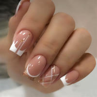 Set De Uñas Postizas Cortas Francés Minimalista Con 1 Jalea Y 1 Archivo De Uñas 24 PCs Uñas De Tiras Estilo Jelly Y Minimalista - details 15