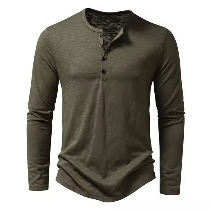 Camiseta 2025, polo Henry de algodón de bambú, camiseta de manga larga a la moda para hombre - 1