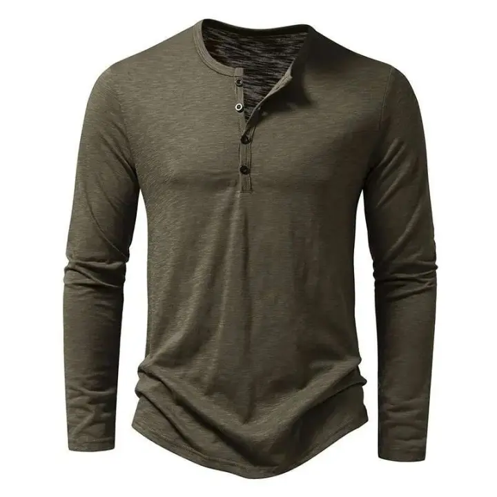 Camiseta 2025, polo Henry de algodón de bambú, camiseta de manga larga a la moda para hombre - 1