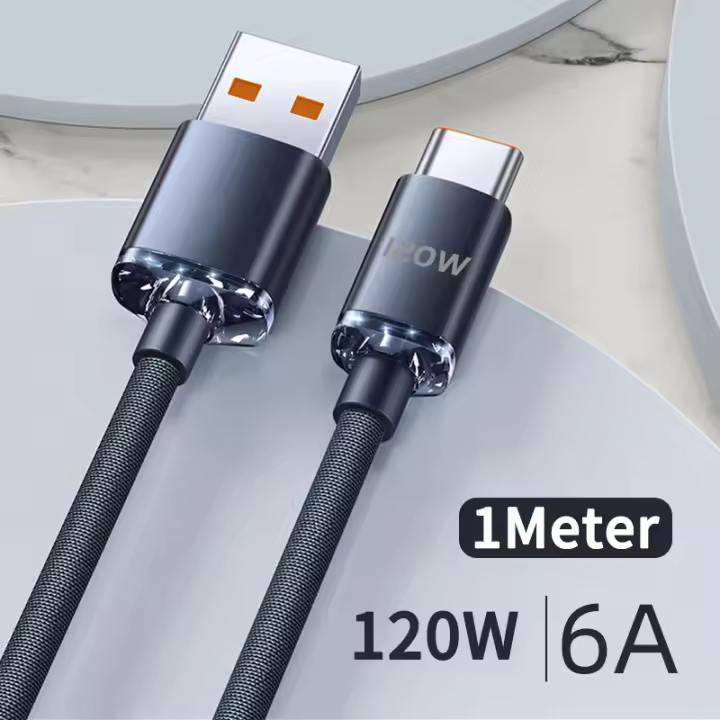 Cable de carga de 120W, Cable DE DATOS type C de 6A, supercarga de Doble motor, Compatible con Cable Cargador DE DATOS DE 100W/66W/40W - 1