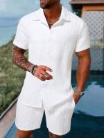 2025 Nuevo Traje Casual de Hombre Conjunto de Camisa de Manga Corta a Rayas y Pantalones Cortos - details 3