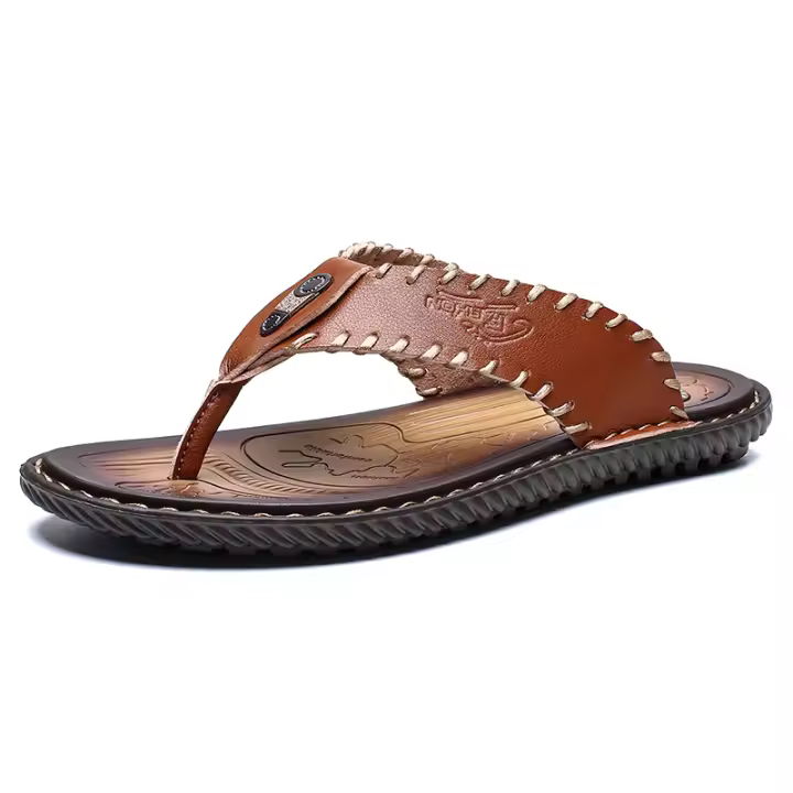 Las chanclas informales de cuero para hombre brindan un soporte cómodo para caminar por la playa. - 1
