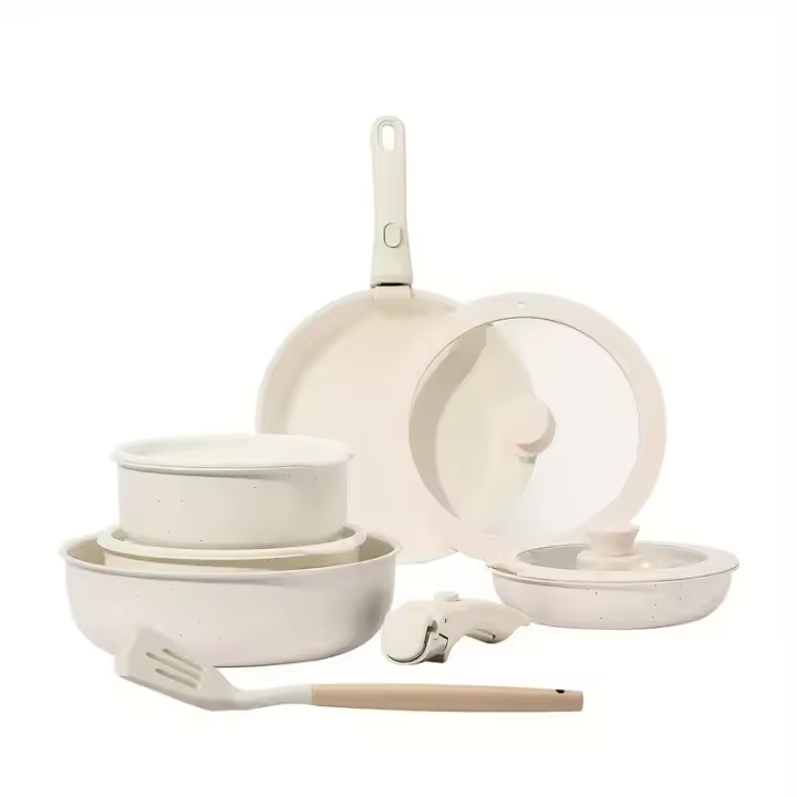 Juego de utensilios de cocina antiadherentes de cerámica, 12 Uds. Con mango desmontable, juego de sartenes y ollas aptos para horno y lavavajillas de inducción - 1