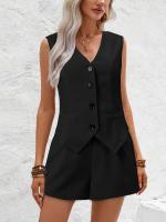 Conjunto Mujer 2025 - Chaleco Elegante con Botones y Shorts, Cuello en V, Tejido Transpirable - Moda Oficina y Casual - details 15