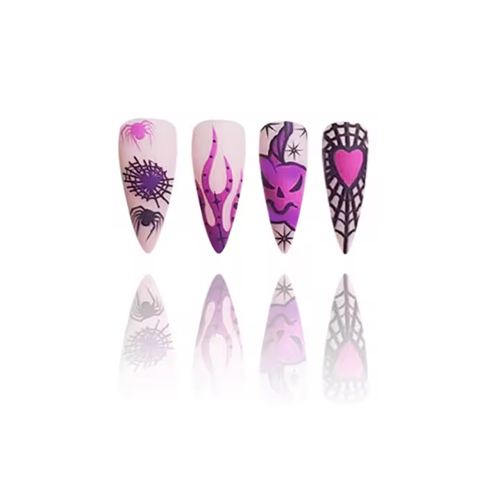 Kit de puntas de Arte de uñas artificiales de Halloween, Kit de uñas postizas con patrón de red de araña, Kit de manicura DIY en casa - 1