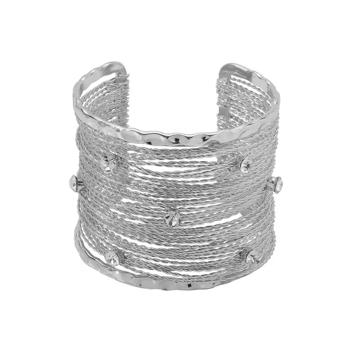 Pulsera de bobinado de alambre multicapa de versión ancha punk, pulsera de apertura metálica de diamantes de imitación exagerados personalizados - 1