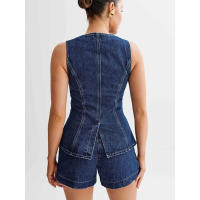 Conjunto de mezclilla sin mangas de moda casual de primavera/verano para mujer. - details 7