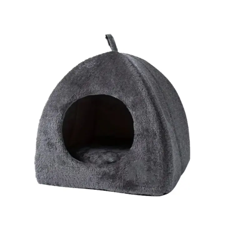 Nido Triangular cerrado para mascotas, caseta cálida de felpa suave semicerrada para gatos, perrera para perros con alfombrilla, cueva para dormir profundamente en interiores - 1
