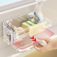 Escurridor de fregadero de cocina sin perforaciones, soporte para esponja con ventosa montada en la pared, impermeable, ahorro de espacio, organización de cocina a prueba de polvo - details 3