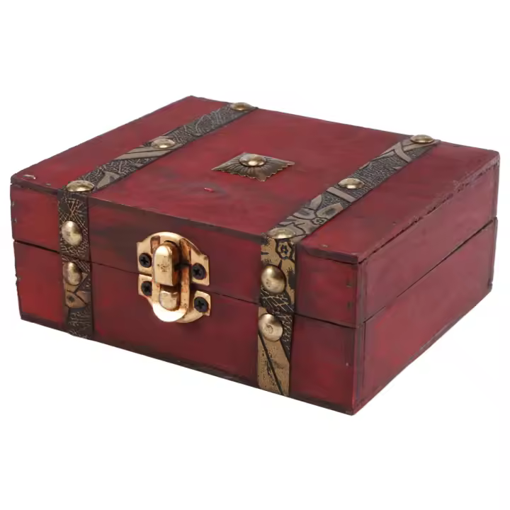 Caja de almacenamiento de joyas de Cofre del Tesoro con cerradura Vintage de madera, organizador de anillo, regalo - 1