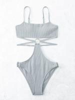 Bañador Sexy de una pieza para mujer, traje de baño de Color sólido, Bikini a rayas, novedad de 2024 - details 7