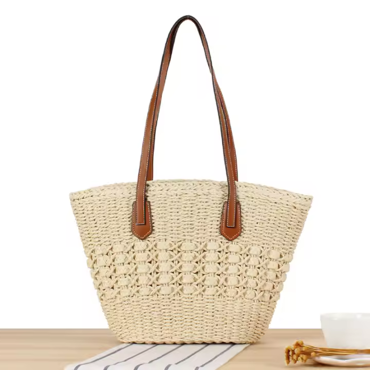 Bolso de viaje de verano, bolsa tejida de gran capacidad para viaje francés, hierba, vacaciones, Playa - 1