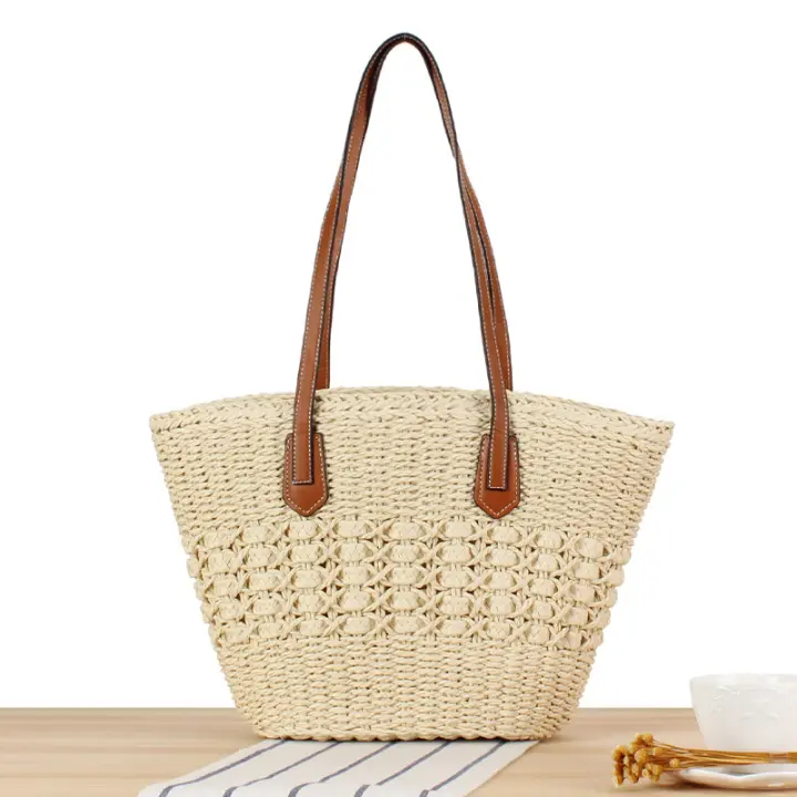 Bolso de viaje de verano, bolsa tejida de gran capacidad para viaje francés, hierba, vacaciones, Playa - 1