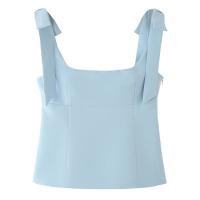 PB & ZA 2025 arco cuello cuadrado simple casual temperamento sling tops de color sólido novedad de verano ropa de mujer - details 2