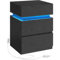 Mesita de Noche con Tira de Luz LED Multicolor Variable, 3 Cajones, Mesa Auxiliar, Estilo Moderno, 35 x 40 x 55 cm, Negro Efecto Madera LET0830B01 - details 17