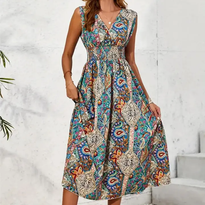 vestido casual de verano, vestido estampado Moda, ropa de mujer - 1