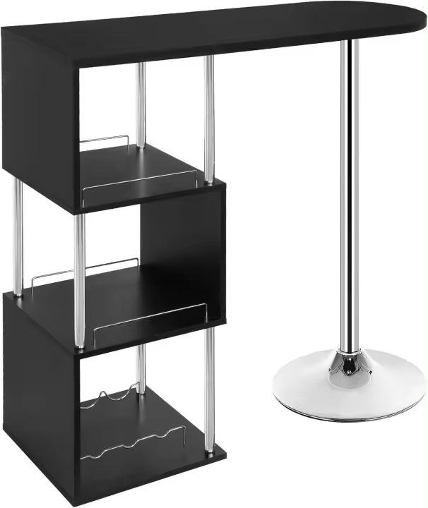 Mesa de Bar Mesa de Bistro Mesa de Comedor con Tres Rejillas Estructuras para Vino, Metal, MDF 113x40x105cm(LxAxH) Blanco - 1