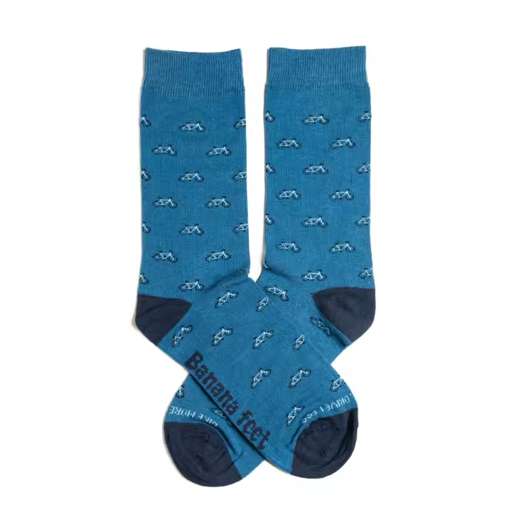 Calcetines de Pierna Banana Bicicletas Fantasía para Hombre y Mujer |   Algodón bordado con diseños divertidos y originales |   Calcetines estampados unisex de calidad, fabricación local. |   Talla L - 41-45 UE - 1