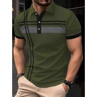 Camiseta Polo con estampado de rayas para hombre, Tops informales holgados de manga corta con solapa, ropa de Golf de negocios, camiseta cómoda de tendencia - details 1