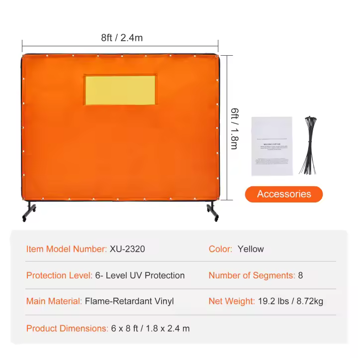 SucceBuy Pantalla de Soldadura con Marco, Cortina de Vinilo Resistente a las Llamas, Pantalla de Protección de Soldadura Portátil con 4 Ruedas Giratorias (2 Bloqueables) para Uso Industrial/Taller - 1