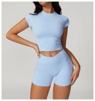 Ropa deportiva de alta resistencia de secado rápido de manga corta Yoga Tre de color sólido - details 14