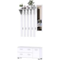 Conjunto de Entrada con Espejo Perchero y Zapatero Muebles de Entrada con 3 Ganchos y 2 Cajones para Pasillo Blanco - details 0