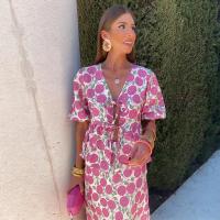 Traje de dos piezas de encaje Floral para mujer, Top de manga corta con lazo hueco, falda ajustada,conjuntos de ropa de calle pa - details 0