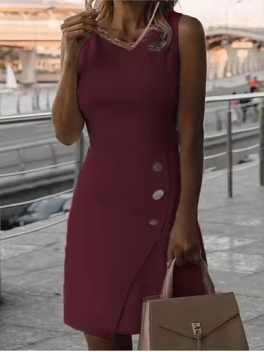 Vestido sin mangas con cuello redondo Moda de verano para mujer, Ropa casual elegante, Negro, Usado, para oficina - 1