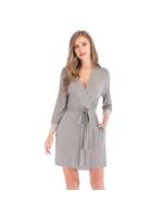 Batas para mujer Albornoz de punto Ropa de dormir suave y liviana hasta la rodilla con bolsillos Ropa de descanso S-XXL - details 6