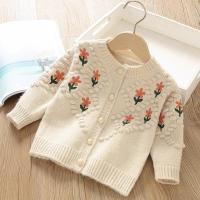 Abrigo de Punto con Bordado Floral para Niñas en Otoño Ropa Exterior Cálida para Niños - details 1