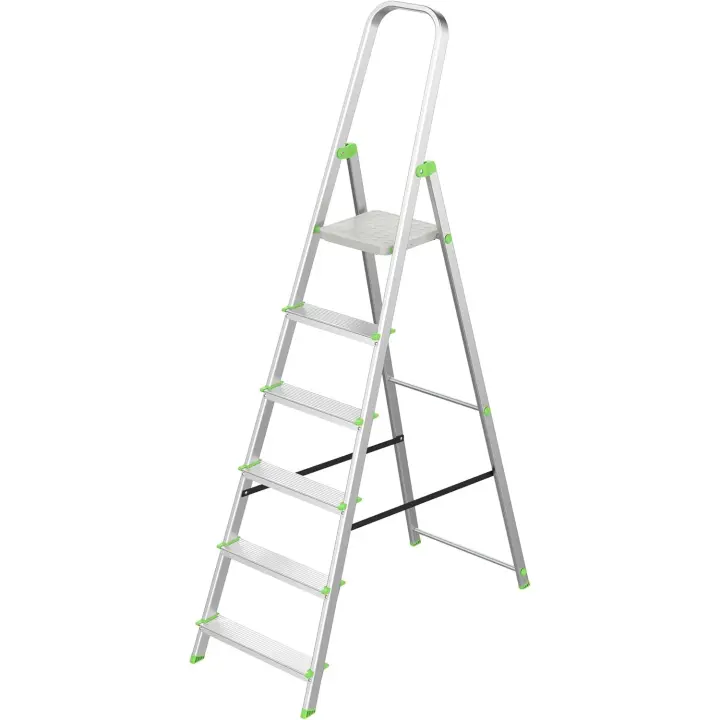 Plegable Marca Española Aluminio 6 peldaños con Gancho Pared Multiusos Antislizante Ligera y Resistente Doméstica Fácil Transporte - 1