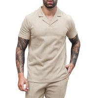 Verano 2025 para hombre, camiseta casual de manga corta con cuello polo y solapa en V, color sólido. - details 15