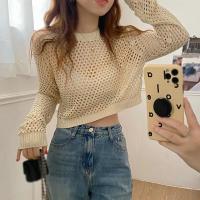 Top de punto para mujer, jerséis de malla holgados y transparentes sexis, Top básico de manga larga, suéter de talla grande para mujer - details 4