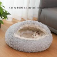 Saco De Dormir Para Mascotas Semi-Abierto Almohadilla Redonda De Peluche Suave 2 En 1 Calefacción Para Gatos Y Perros Nido De Descanso Cómodo Para Pequeños Animales - details 1