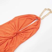 Vestido con abertura y espalda hueca para mujer, cadena con colgante de Color liso, vestidos elegantes para fiesta, novedad de verano - details 5