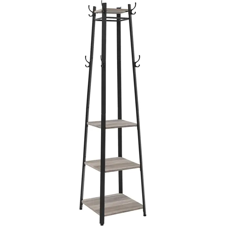 8 ganchos dobles4 estantespercheromarco metalpara chaquetasbolsospasillodormitorioroble y blanco LCR080W09 - 1