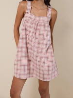 Maemukilabe Vestido de mujer vintage a cuadros sin mangas con cuello cuadrado y espalda descubierta, minivestido holgado de verano con bolsillos - details 6