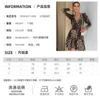 Estampado de leopardo con cuello en V ajustado verano otoño nuevo estampado manga larga vestido corto para mujer elegante - details 3
