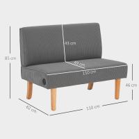 Sofá de 2 Plazas con 2 Puertos USB Tapizado en Panal Sofá de Salón sin Reposabrazos con 1 Puerto Tipo-C y Patas de Madera de Caucho Carga 240 kg 110x60x85 cm Amarillo - details 11