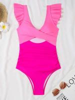 2025 Ztvitality traje de una pieza con cruz hueca y volantes lisos, traje de baño para mujer, ropa de playa - details 1