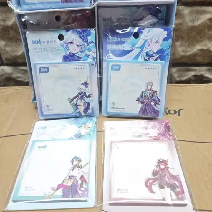 Genshin Impact-Bloc de notas adhesivas, pegatinas decorativas de papelería, Xiao, Hu, Tao, Furina, Focalors, Neuvillette, 4 piezas - 1