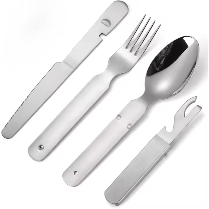Entersports Juego de Cubiertos de Acero Inoxidable Portátil Cuchillo, Plato, Cuchara, Abrebotellas - 1